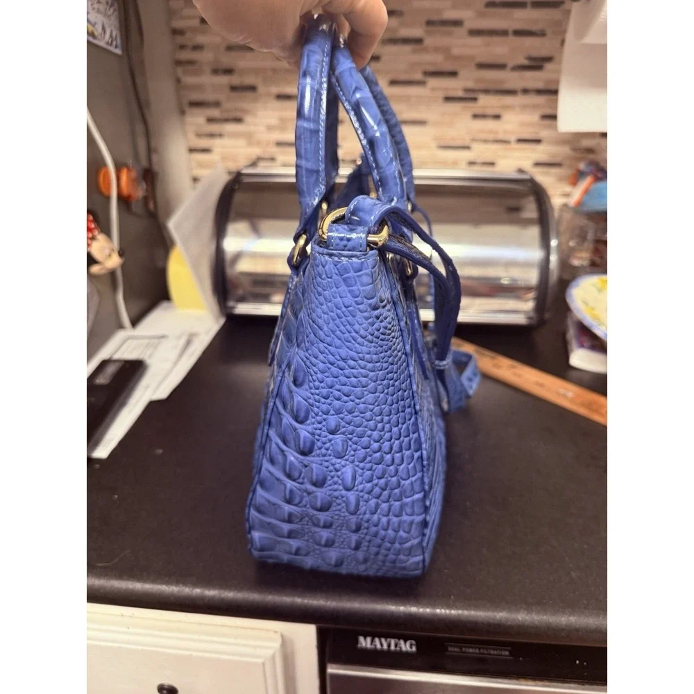 Brahmin Small Lena Satchel Croc Iris Blue Leather Shoulder Handbag Vtg Unused